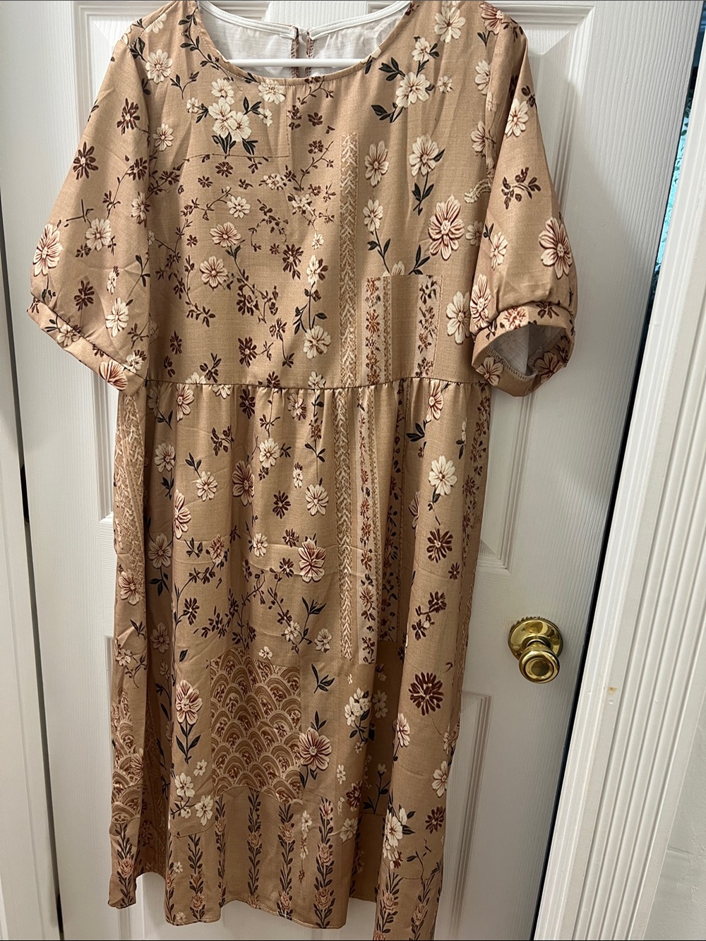 Floral Tiered Midi Dress in Beige